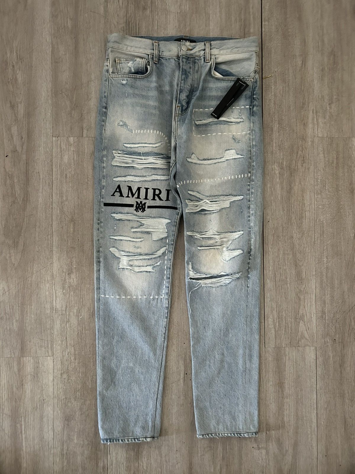 Amiri Logo Straight Jean Stone Indigo Size 31 Custom Fitted