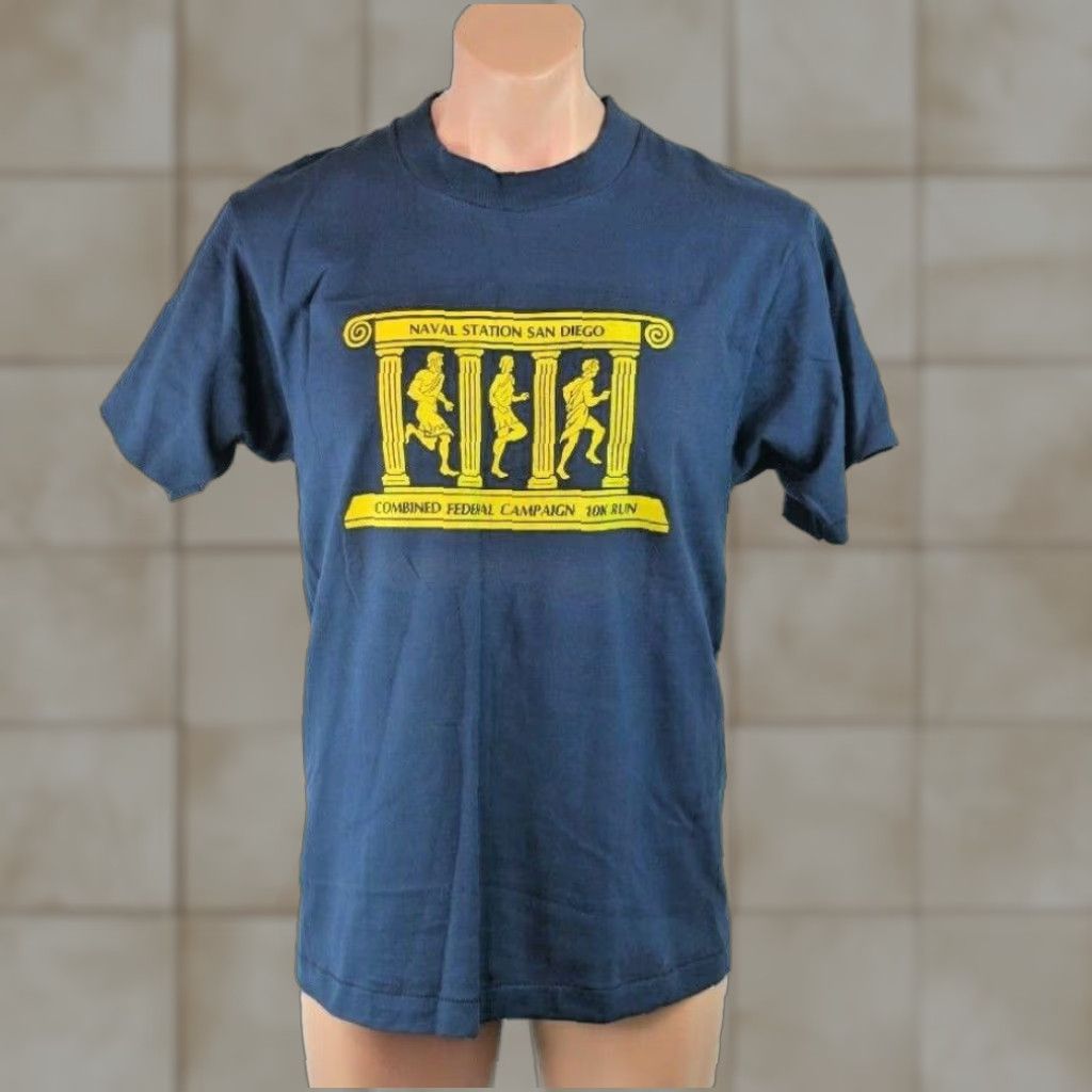 Vintage San Diego 10k Run Screen Stars T Shirt Logo Graphic Navy Stars Vtg 90s Sz L Mens Bla