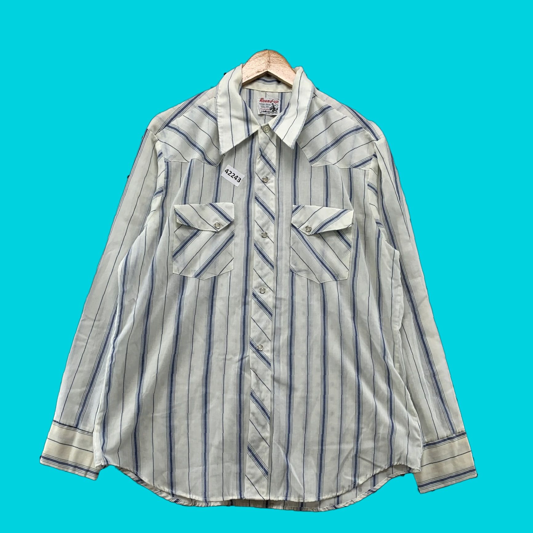 Vintage Round Up Snap Shirt Mens Large White Western Rodeo Graphic