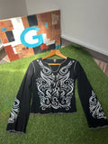 Vintage Black T Shirt Tee Longsleeve Tribal Big Print