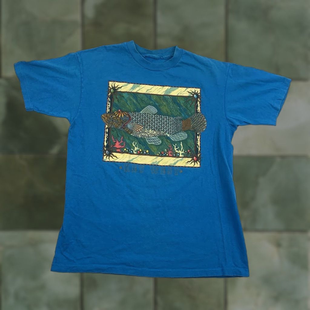 Vintage Key West Florida T Shirt Adult Small Blue Fish Nature Tropical 90s Usa Men Short Sle