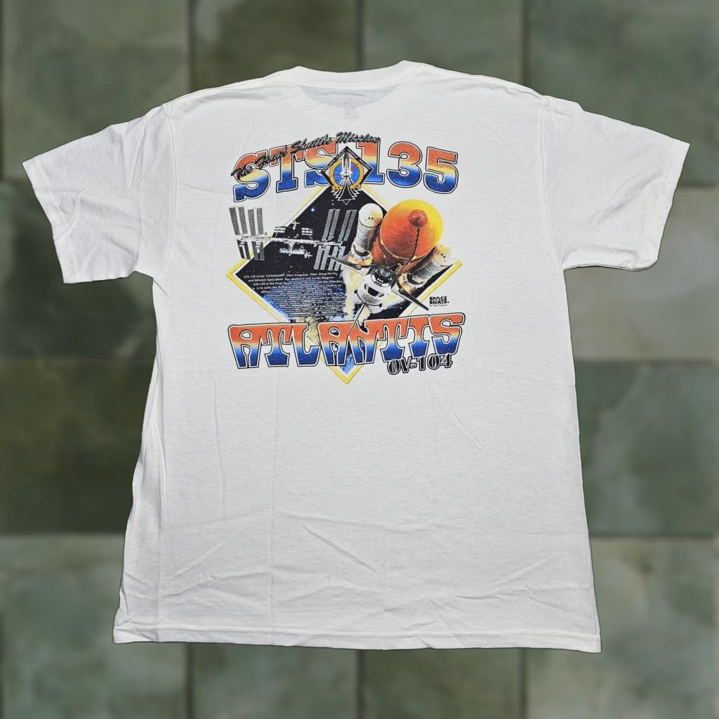 Port Company Nasa Sts 135 Atlantis Shirt Men S Medium White Graphic T Shirt Space Shuttle Ov 104 Fin