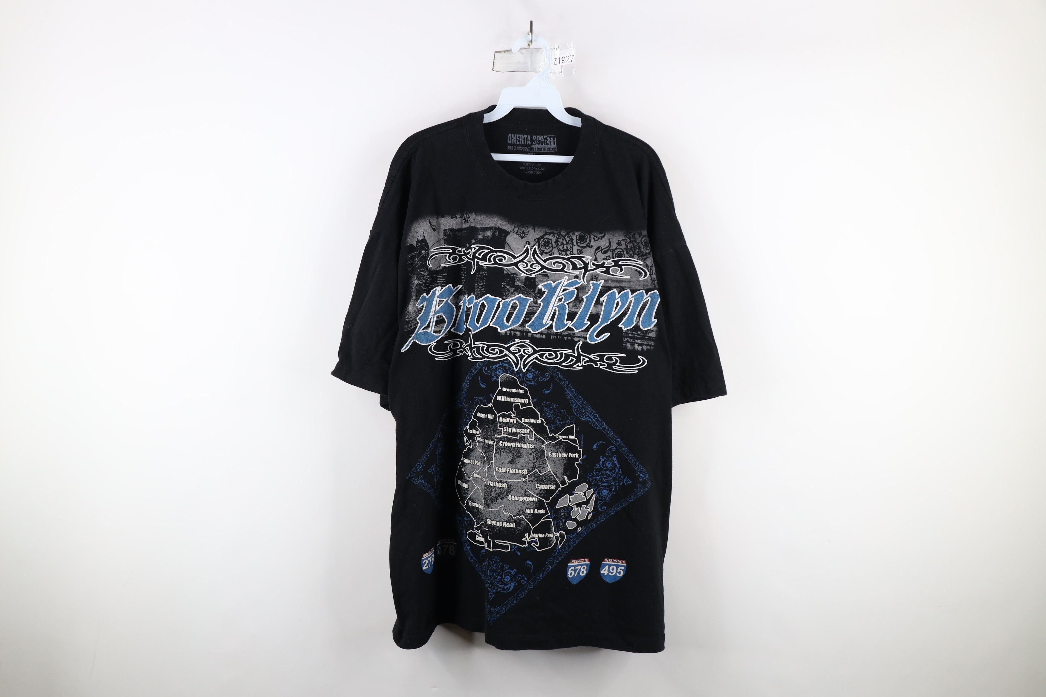 Vintage Y2k Streetwear Spell Brooklyn Tribal T Shirt Black