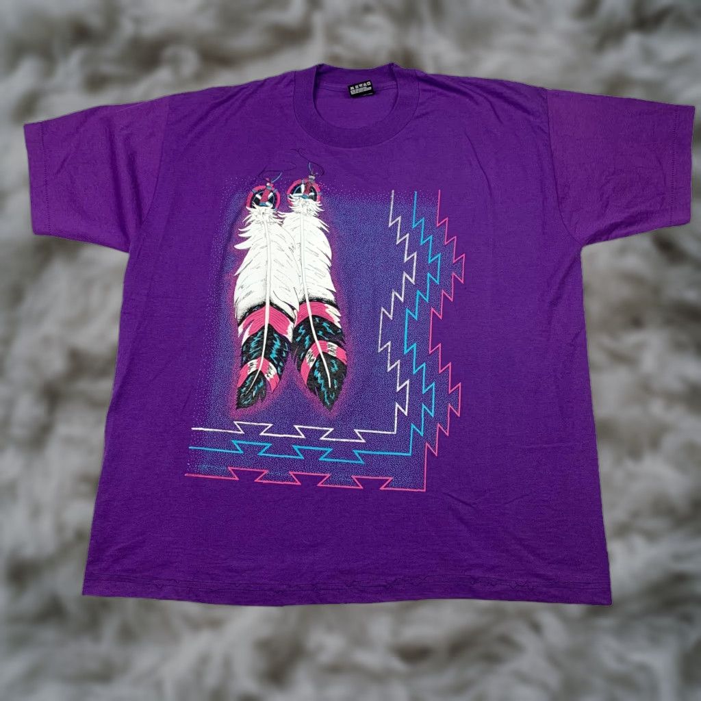 Fruit Of The Loom Vtg Feather Dream Catcher Aztec Mens Graphic Tee S S T Shirt Purple Xl Usa Cotton
