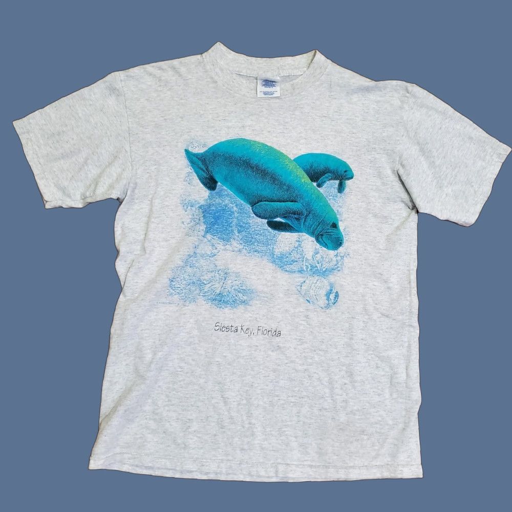 Vintage Lexington Shirt Mens L Gray Siesta Key Florida Manatee 90s Graphic Print Ocean Wildl