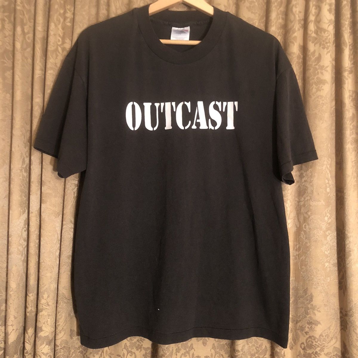 Vintage 90s Travis Hanes Outcast Spell Out Gothic T Shirt Hoodie, Sweatshirt | FlexRushtees.com
