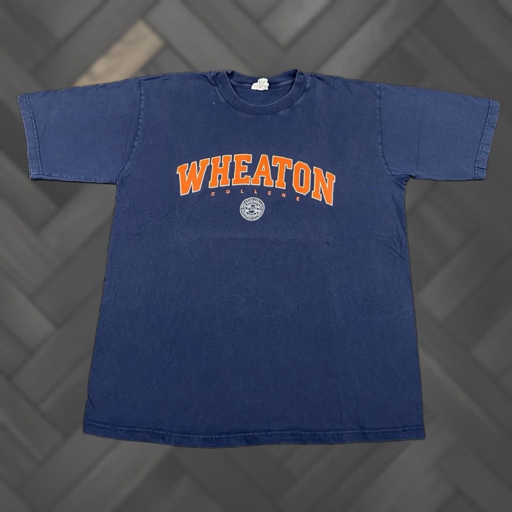 Vintage Wheaton College T Shirt Blue Xl Men Cotton Crew Neck 90s The Cotton Exchange Usa Col Hoodie, Sweatshirt