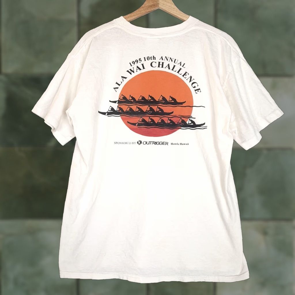 Vintage Outrigger Hawaii Shirt Mens L Tee 1995 10th Annual Ala Wai Challenge White Graphic P
