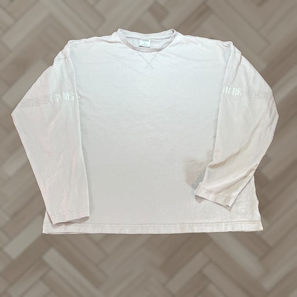 Gymshark Shirt Mens Large Beige Tee Crew Neck Long Sleeve Casual Workout Athleisure