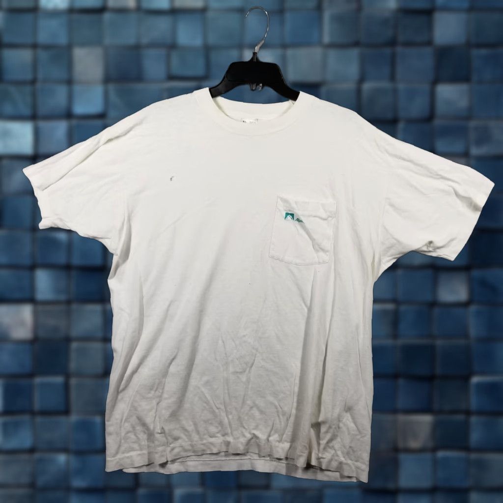 Fruit Of The Loom Vintage Alpine Pocket Tee Mountain Graphic Made Usa Men Xl White T Shirt Canvas 90