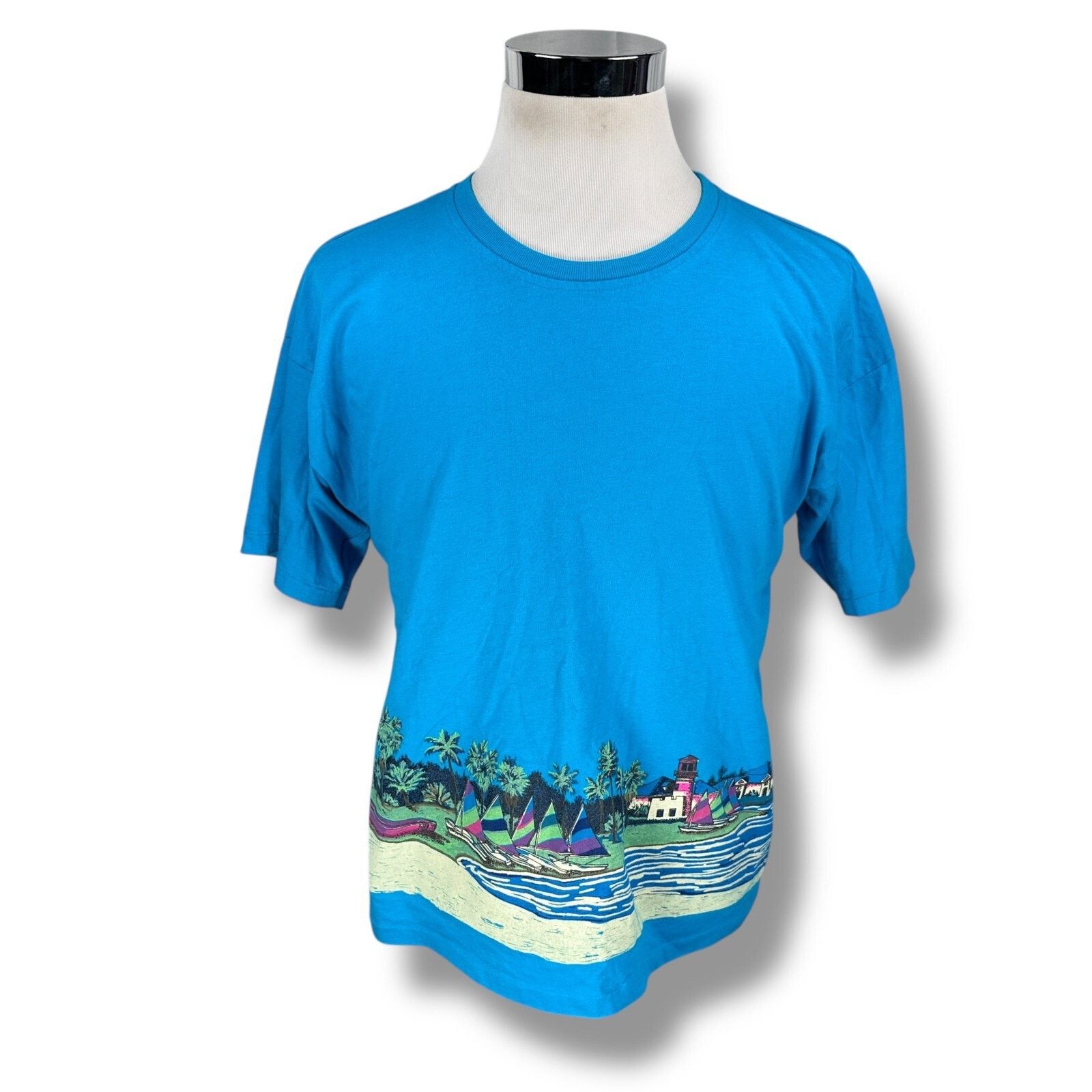Other Vintage Sport T Shirt Mens Medium Blue Tropical Palm Tree