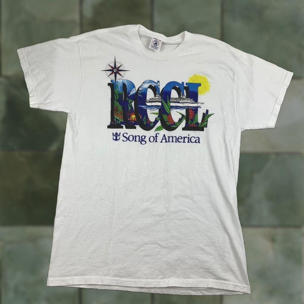 Delta Vintage Royal Caribbean Shirt Delta T Shirt Adult Large White 90s Tropical Crew Neck Short Sle