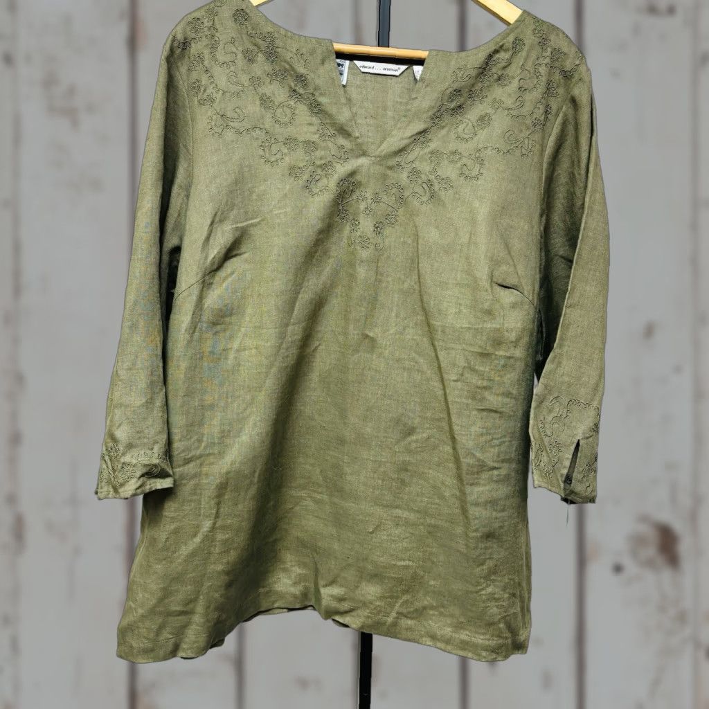 Vintage Nwt Edward Woman 100 Irish Linen Half Sleeve Tunic Top Embroidered Plus Size Xl