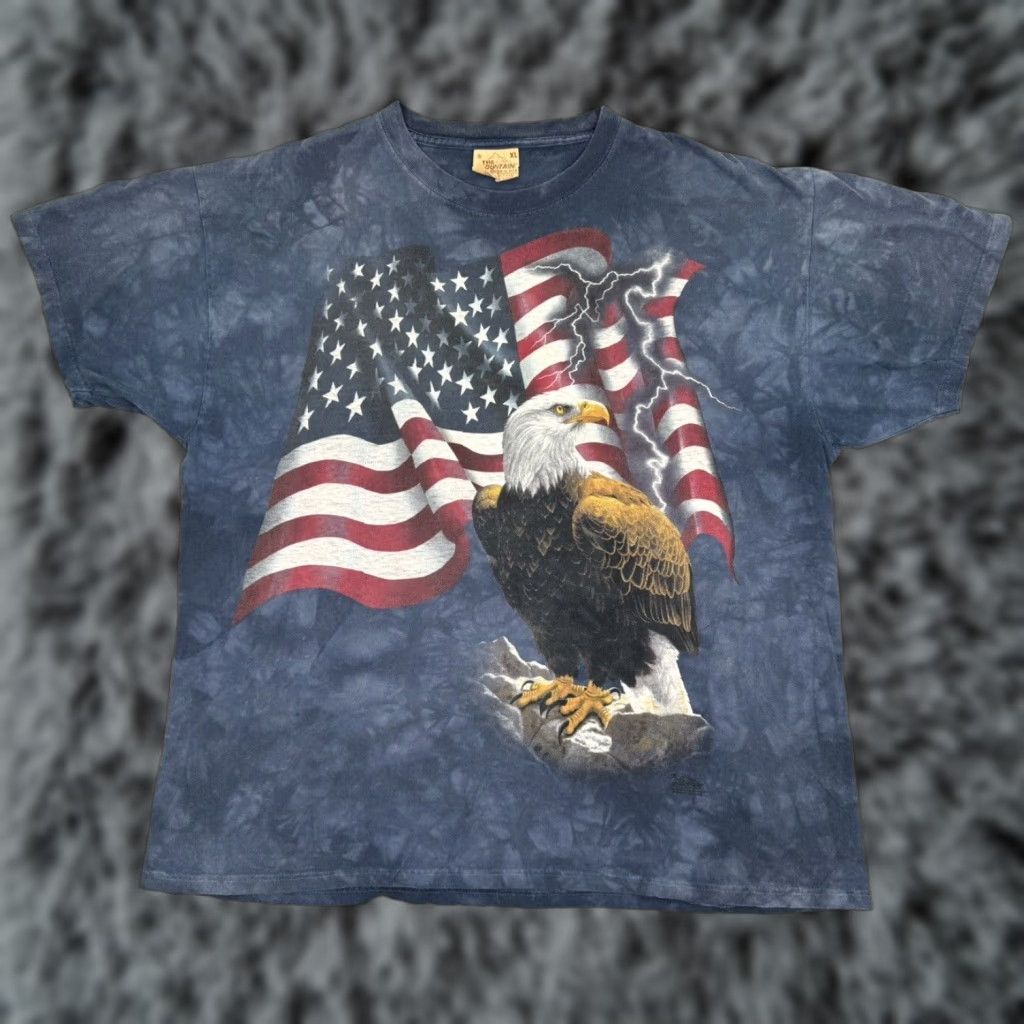 Mountain Vintage The Mountain T Shirt Mens Xl Blue Tie Dye Eagle Usa Flag Graphic 2000s