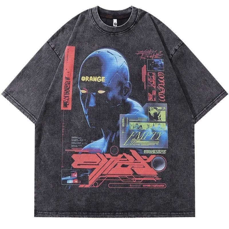 Vintage Cyberpunk Graphic Print Bleached T Shirt Hoodie, Sweatshirt | FlexRushtees.com