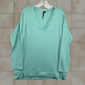 Kay Celine Top Long Sleeve V Neck M Ice Blue Shirt Womens Spring Summer 90s Colorful Stretch