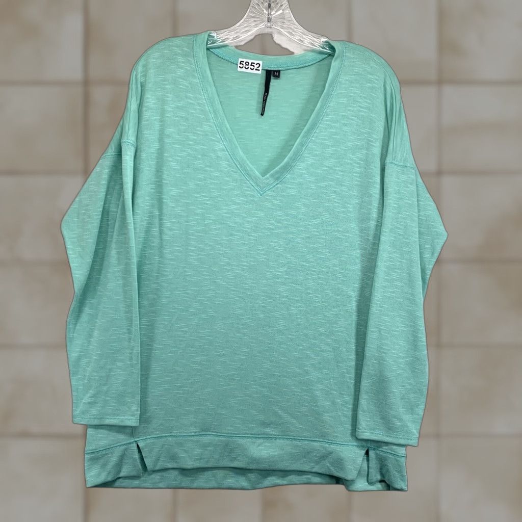 Kay Celine Top Long Sleeve V Neck M Ice Blue Shirt Womens Spring Summer 90s Colorful Stretch