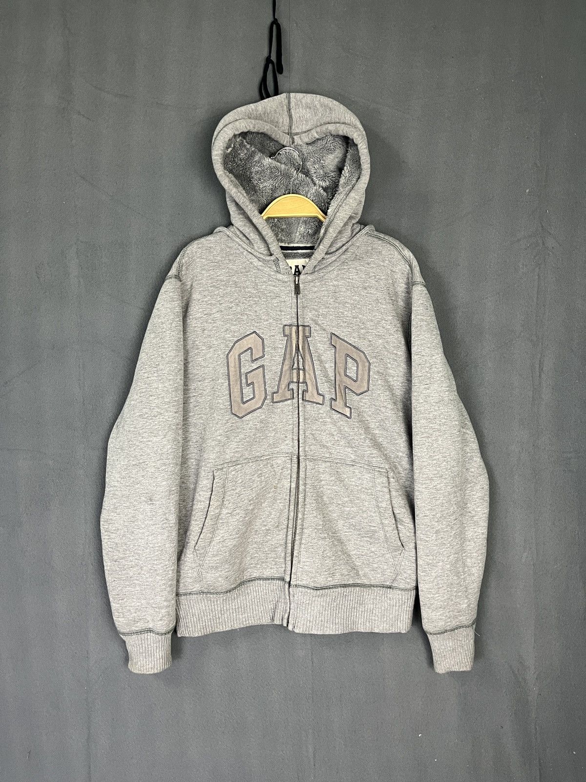Gap Fall 15 Grey Gap Spellout Sherpa Lined Zip Up Hoodie