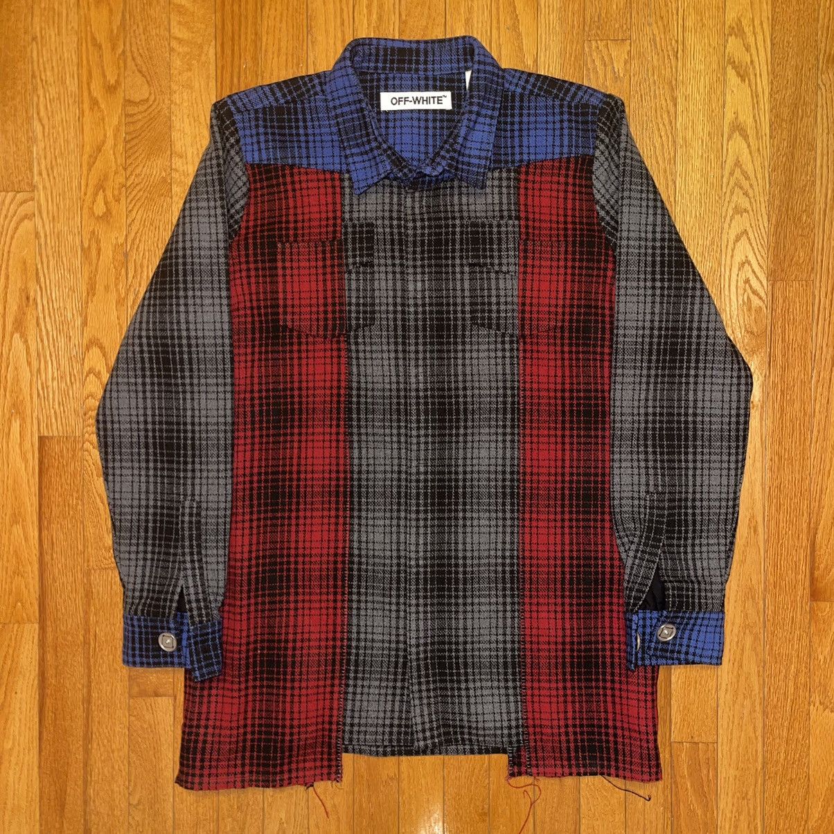 White Off White Patchwork Heavy Wool Flannel Lightly Worn