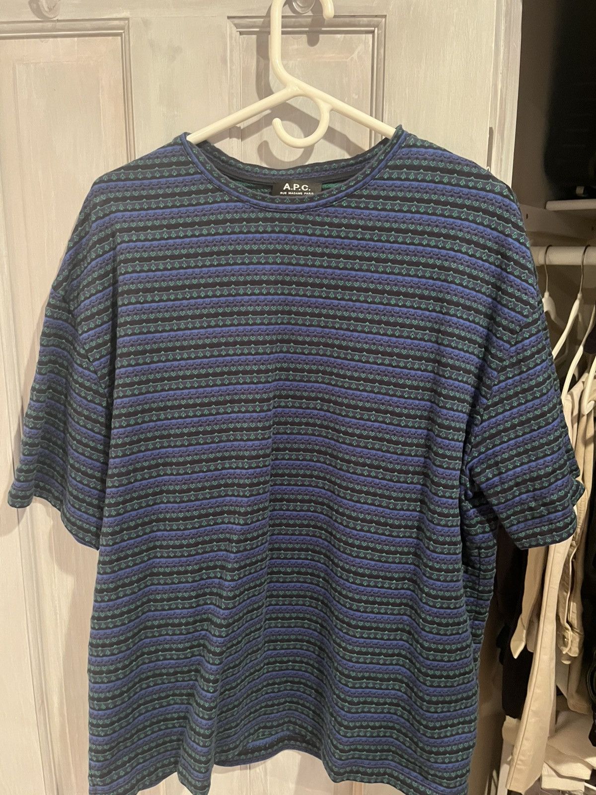 P C A P C Bahia Jacquard Knit Cotton T Shirt Blue Hoodie, Sweatshirt | FlexRushtees.com