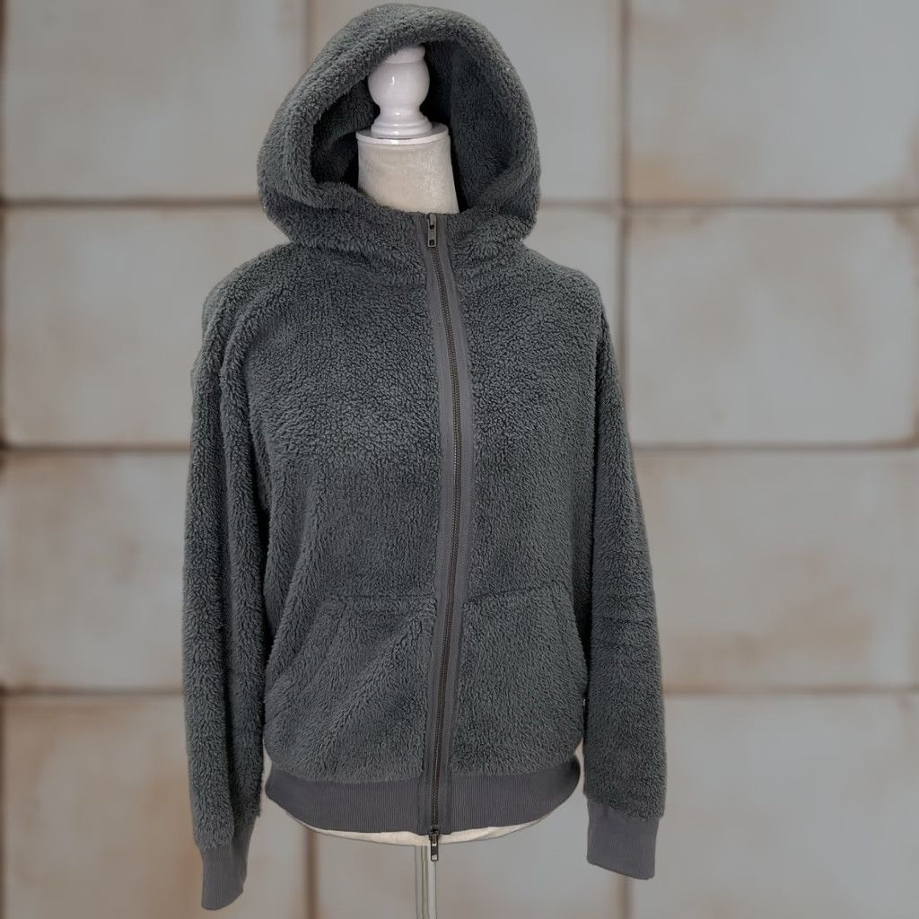 Vintage Atm Gray Sherpa Fleece Zip Up Hooded Sweatshirt Xs Men Size Xs Gray Sherpa Full Zip Hoodie A