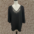 Factory Vintage Quacker Factory Blouse Shirt 1x Black Rhinestone V Neck Pullover Womens