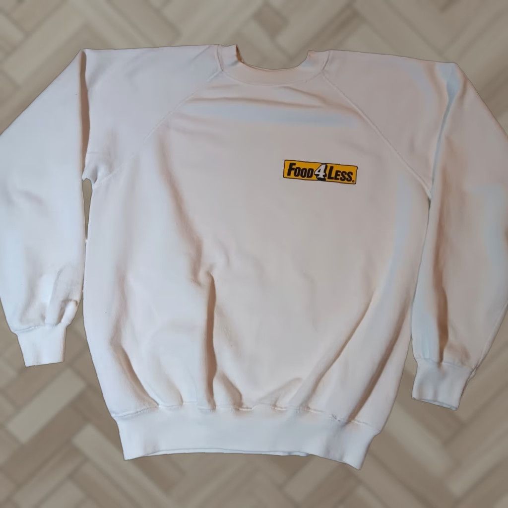 Vintage Hanes Sweatshirt Crew Neck Men L White Cotton Fleece Food 4 Less Pullover 80s Grocery T-Shirts, Hoodie