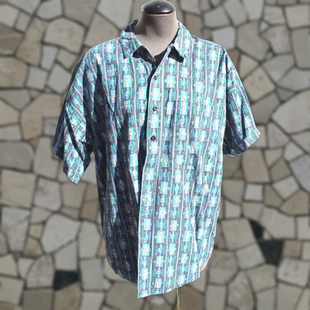 Vintage Frank Western Cowgirl Ranchwear Aztec Collar Shirt Large Mens 1980s Southwestern Wes