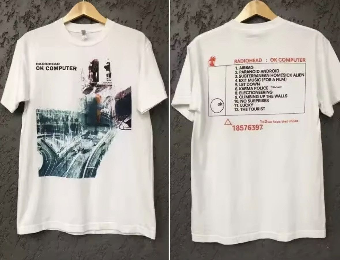 Other Y2k Streetwear Retro Radiohead Computer Print White T Shirt Hoodie, Sweatshirt | FlexRushtees.com