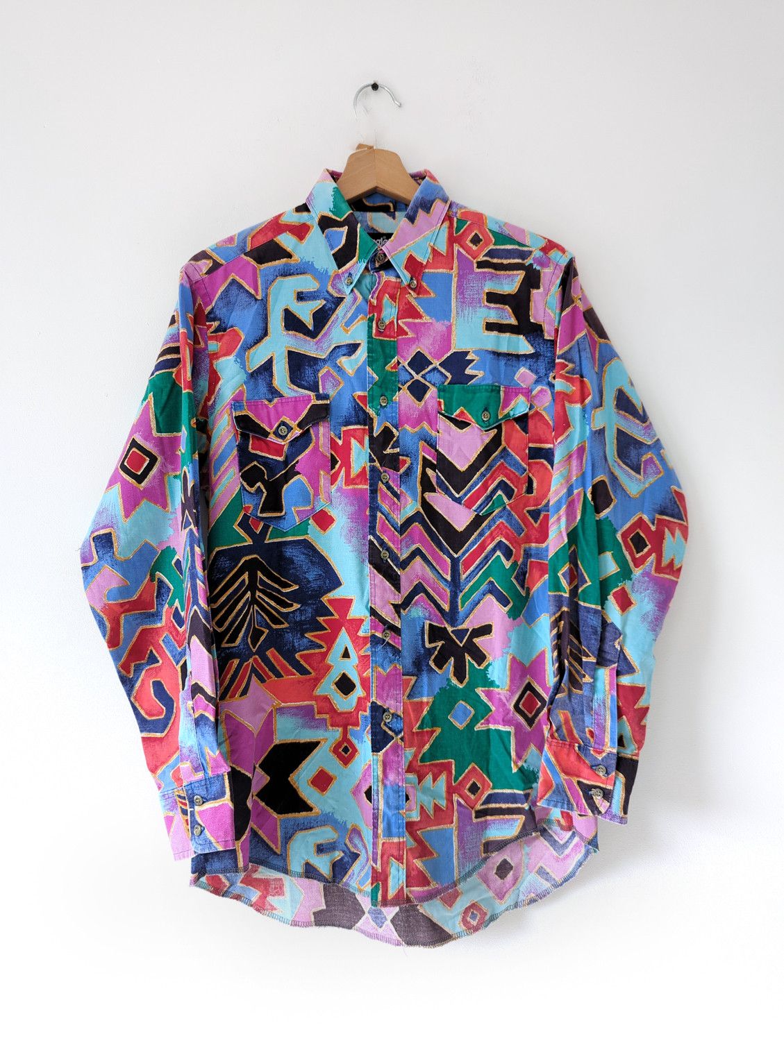 X Wrangler Vintage Wrangler Cowboy Multi Color Abstract Art Aztec Shirt