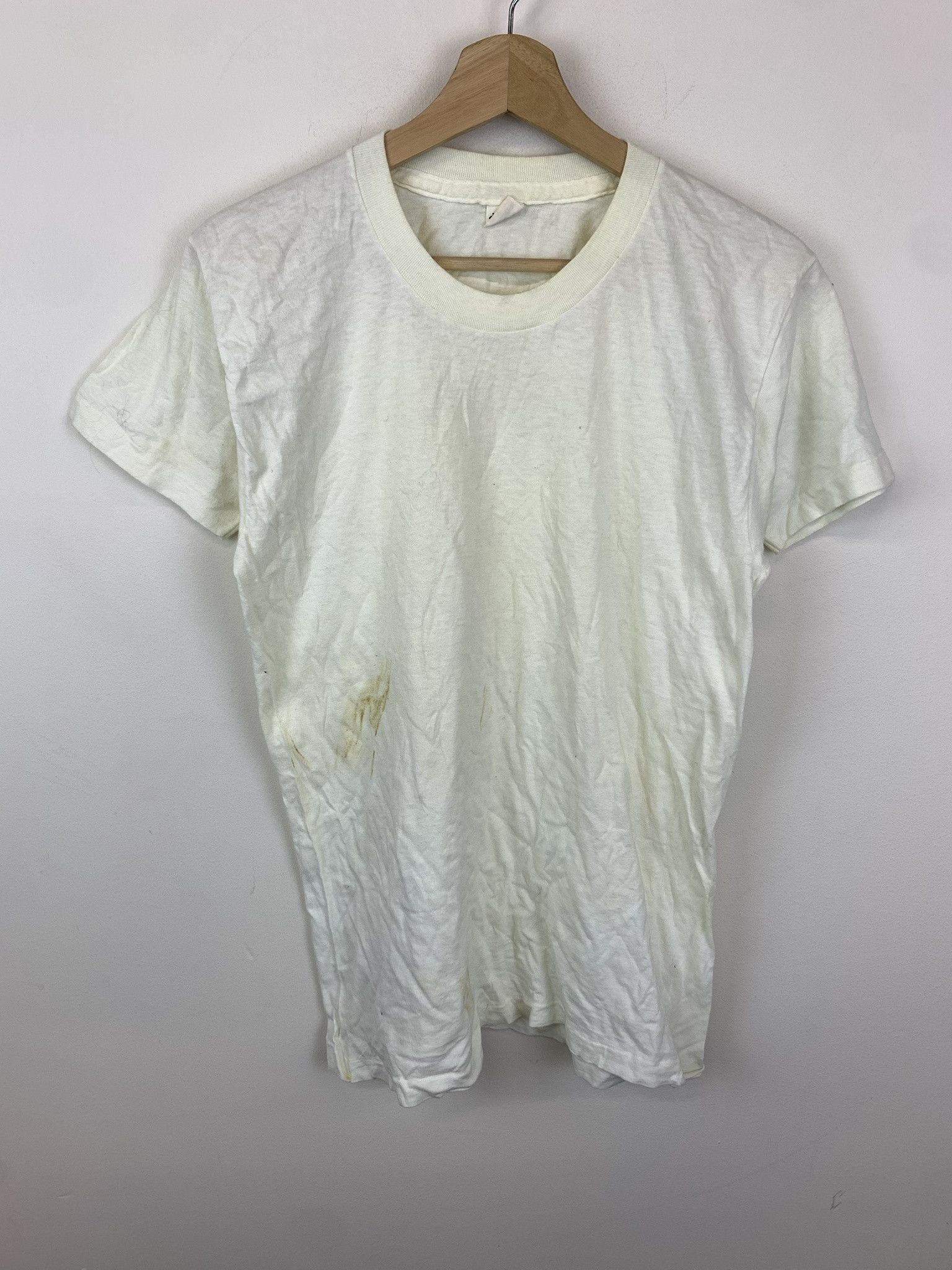 Vintage 1970s Jockey Distressed Singlestitch Blank White Tee Size M Hoodie, Sweatshirt | FlexRushtees.com