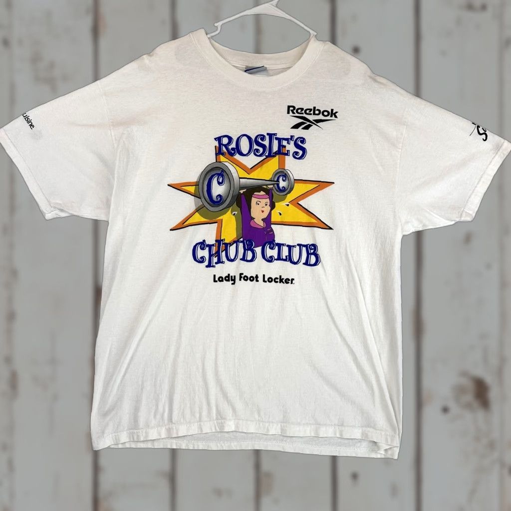 Vintage Reebok Shirt Womens Xl White Rosie S Chub Club Lady Foot Locker 90s T Shirt Womens Hoodie, Sweatshirt