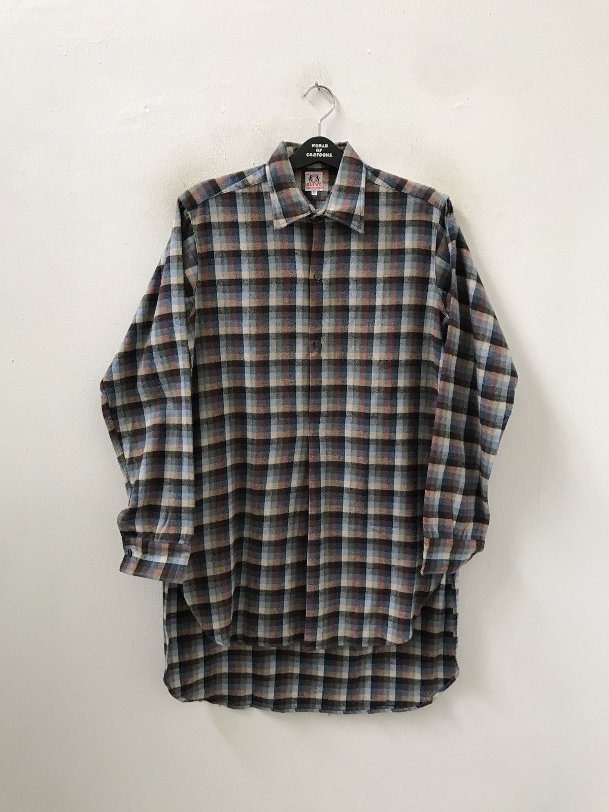 Vintage 70s 80s Eltva Checks Pull Over Flannel Tunic Shirt