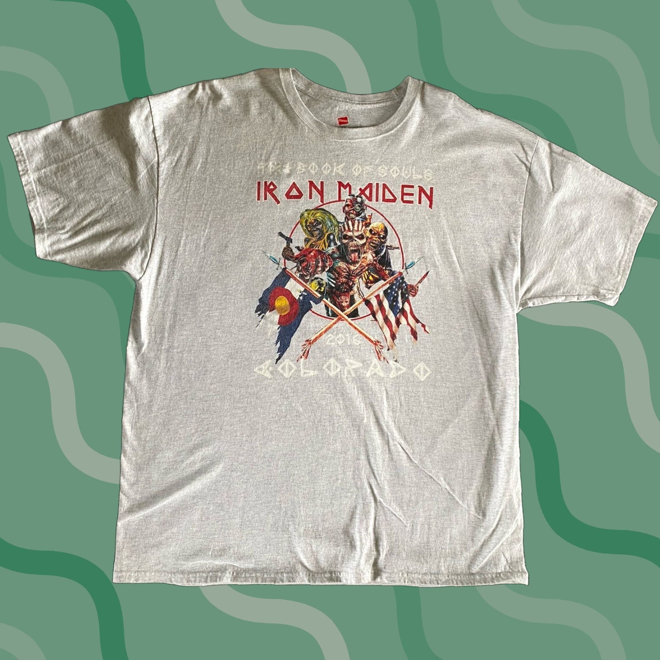 Hanes Vintage 2016 Iron Maiden The Book Of Souls T Shirt Men S 2xl Gray Short Sleeve Colorado Music