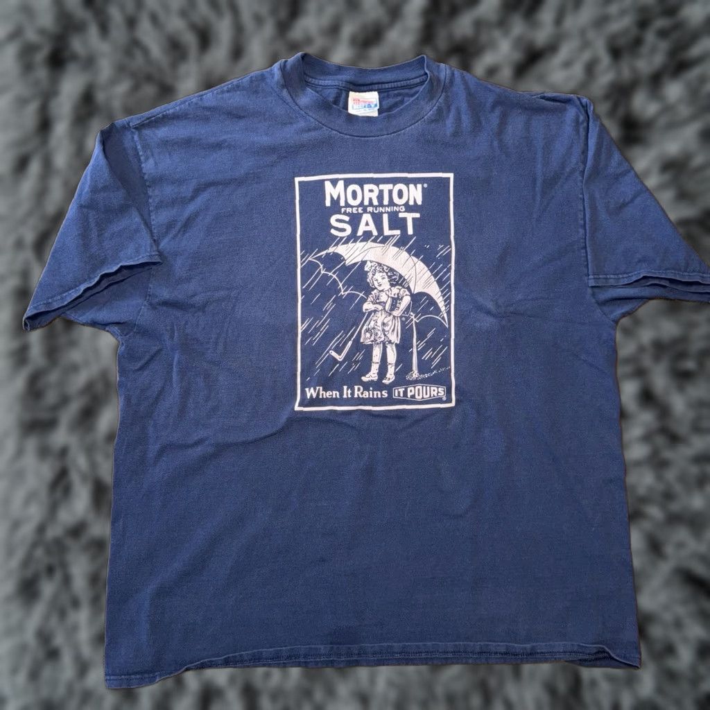 Vintage Hanes Beefy T Morton Salt T Shirt Blue 2xl Men Casual Shirt Crew Neck Short Sleeve Gra