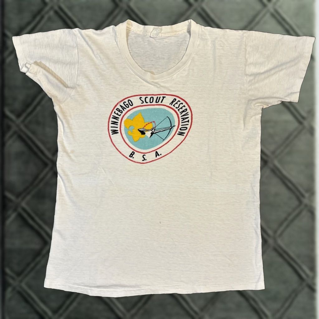 Vintage Boy Scouts Of America T Shirt White M 60s 50s 60s Camp Reservation Winnebago Shirt M