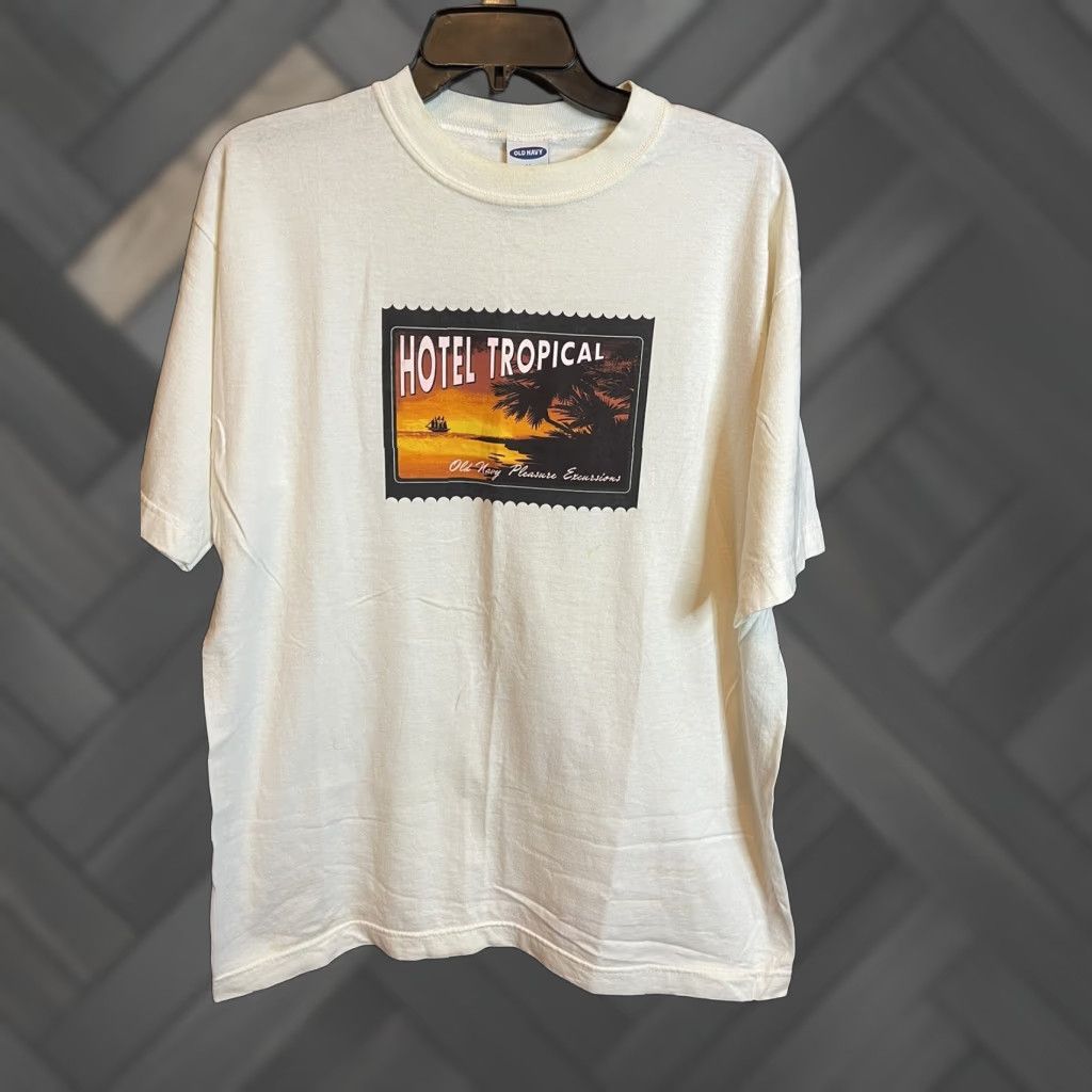 Navy Old Navy Hotel Tropical T Shirt Unisex Adults M Brown Palm Tree Hawaii Solid Cotton Short S