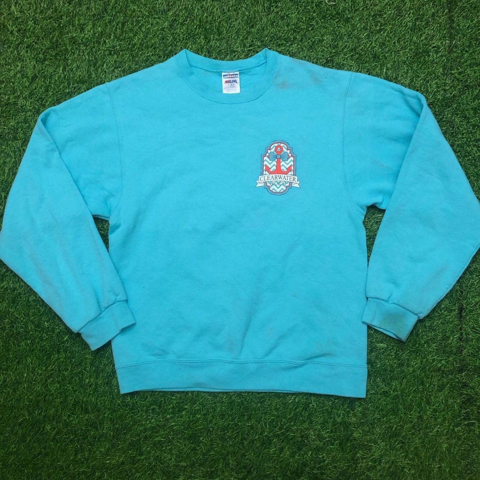 Jerzees Light Teal Clear Water Beach Florida Graphic Crewneck