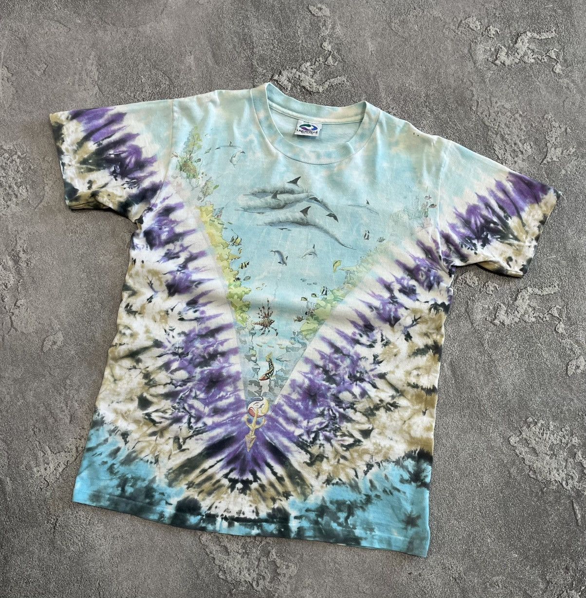 Blue Vintage Liquid Blue 1990 John Connell Ocean Dolphin T Shirt