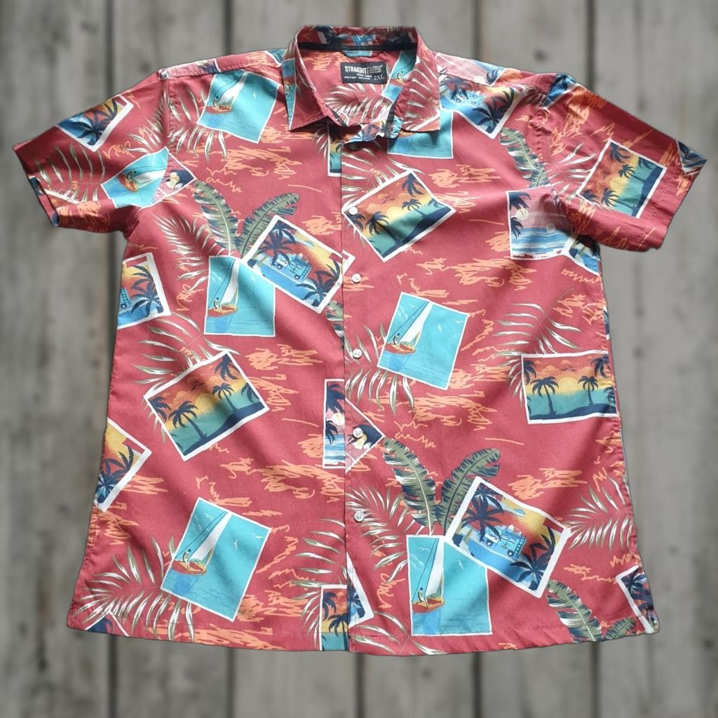 Vintage Straight Ahead Men S Hawaiian Print Shirt Short Sleeve 2xl Collared Tropical Vacatio