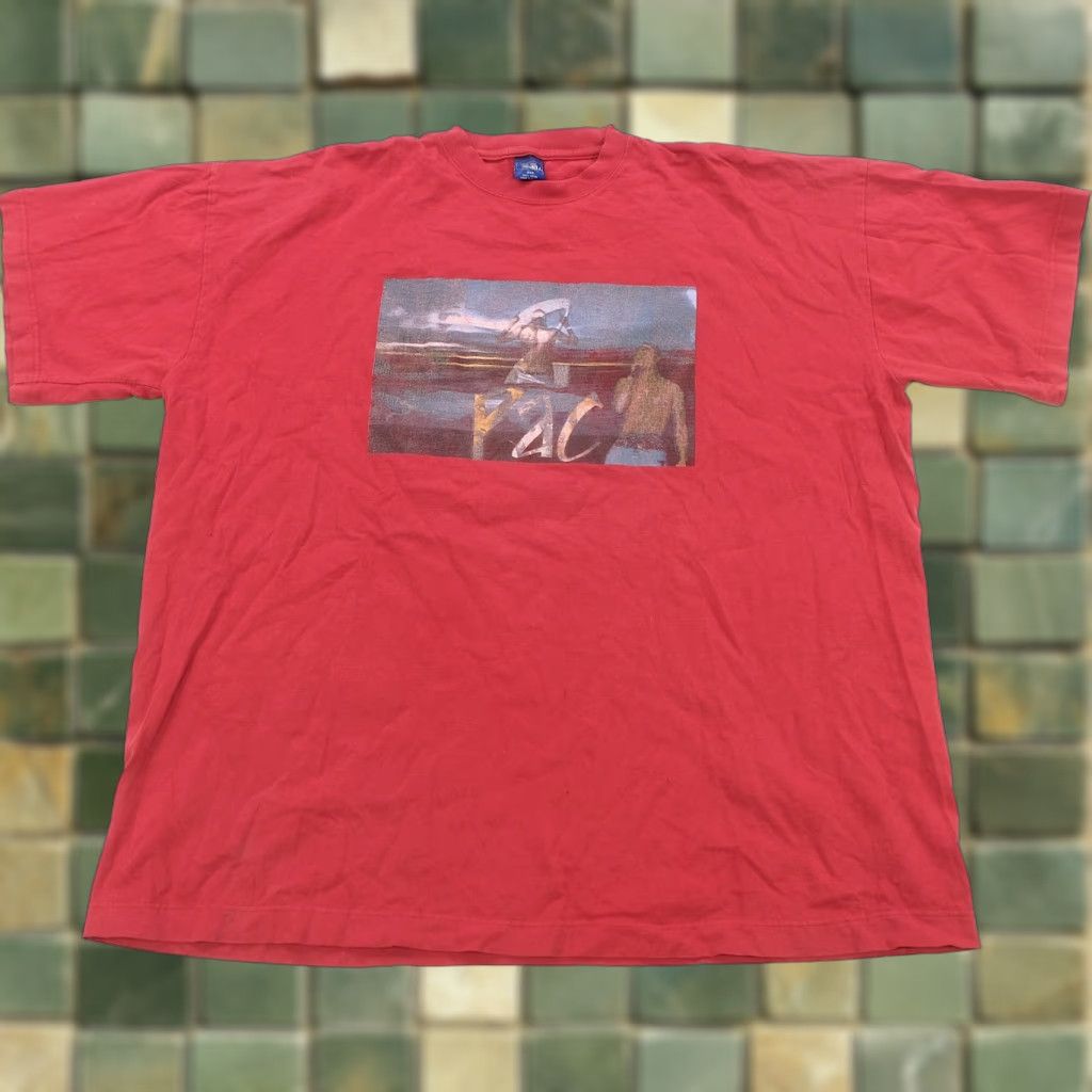 Vintage Rare Russell 2pac Tupac Shakur Photo Graphic T Shirt 2000s Rap Red 3xl Mens Short Sl Hoodie, Sweatshirt