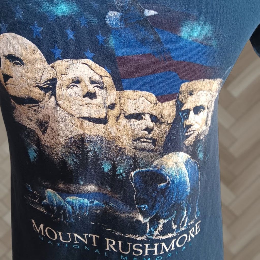 Vintage Prairie Mountain T Shirt Shirt Mens S Blue Mount Rushmore Bison Eagle Flag Graphic 1