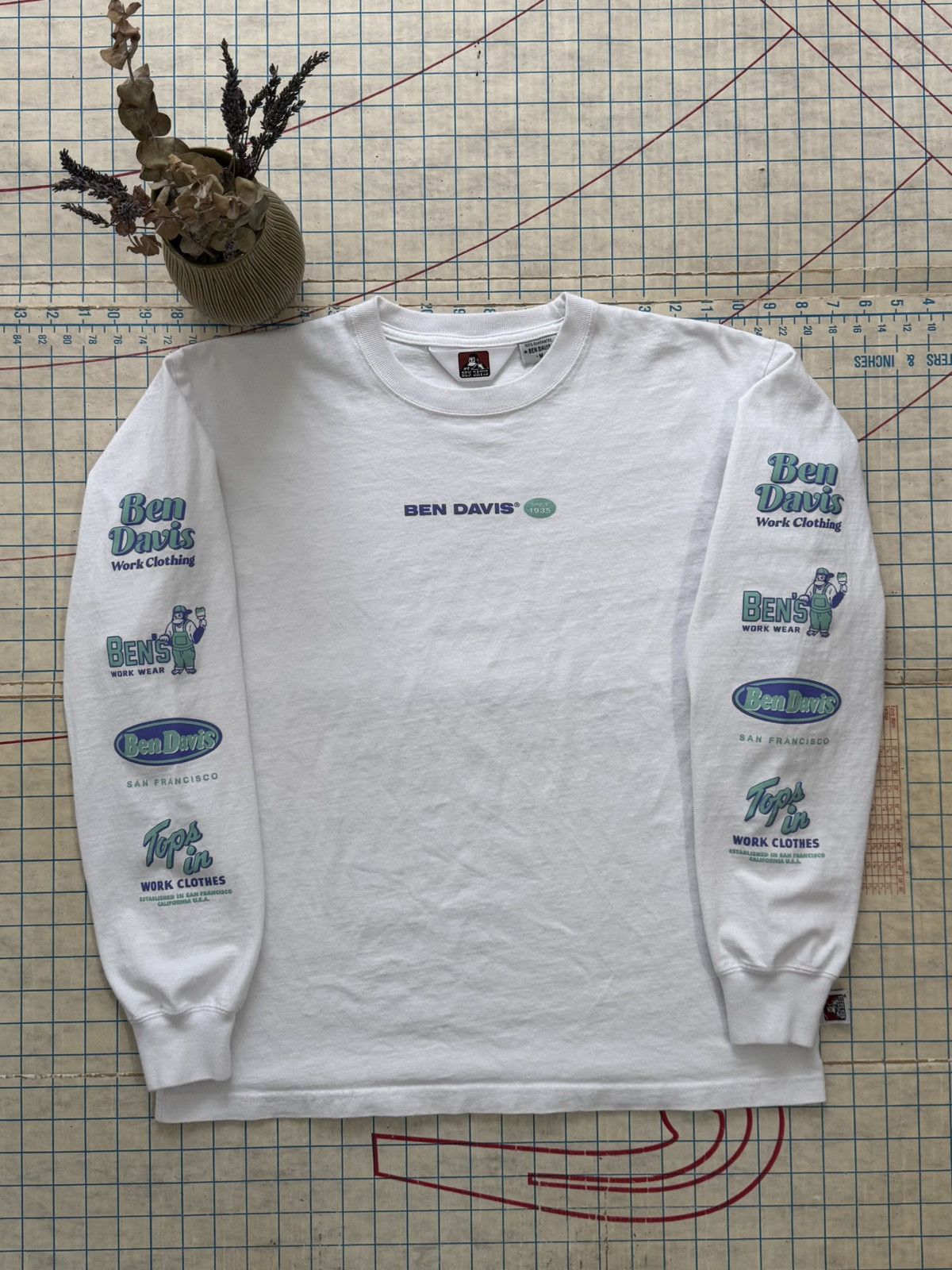 Davis Ben Davis Long Sleeve T Shirt White Size Medium Sleeve Art