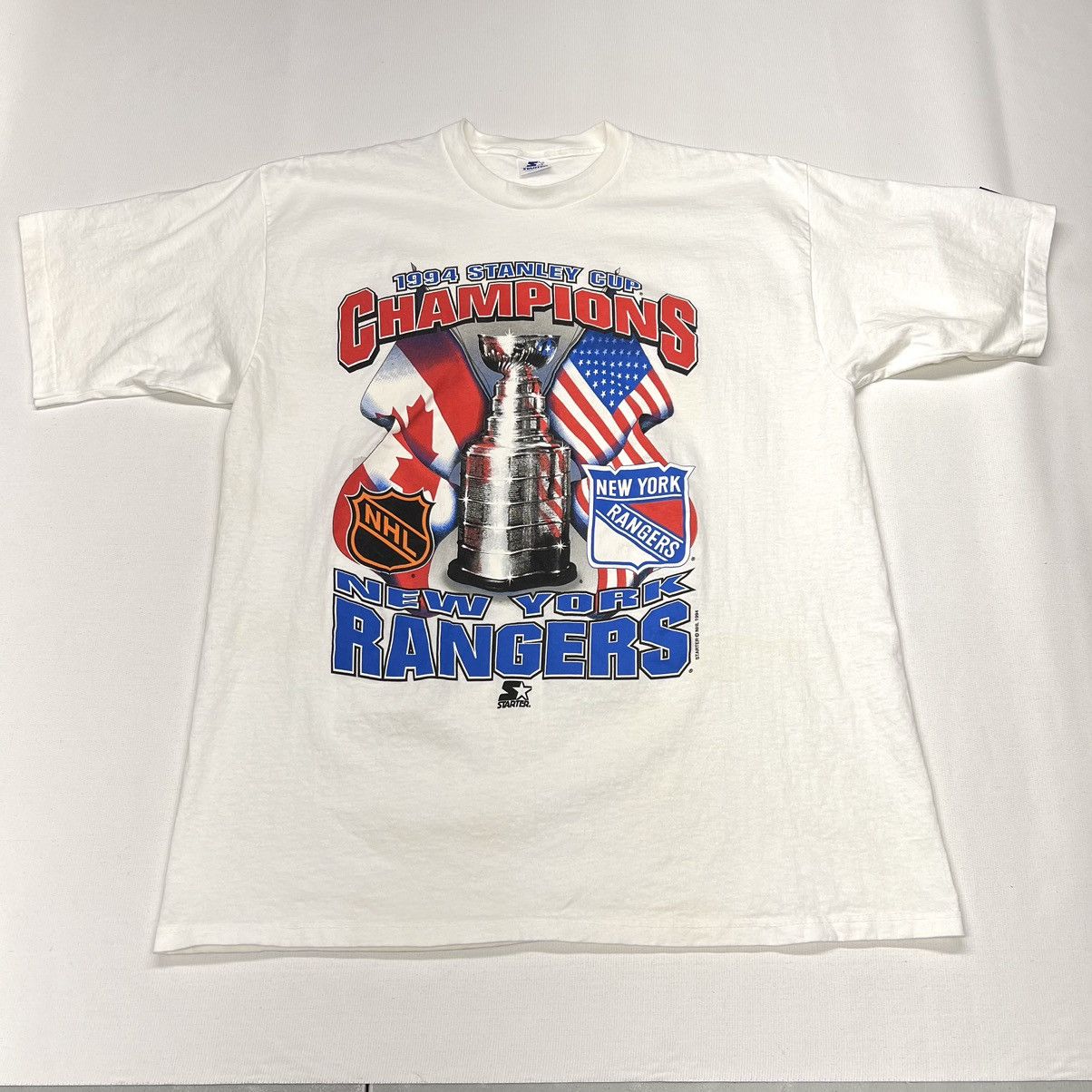 Starter X Vintage Vtg Ny Rangers Tee Shirt White Stanley Cup Champions Nhl 90s