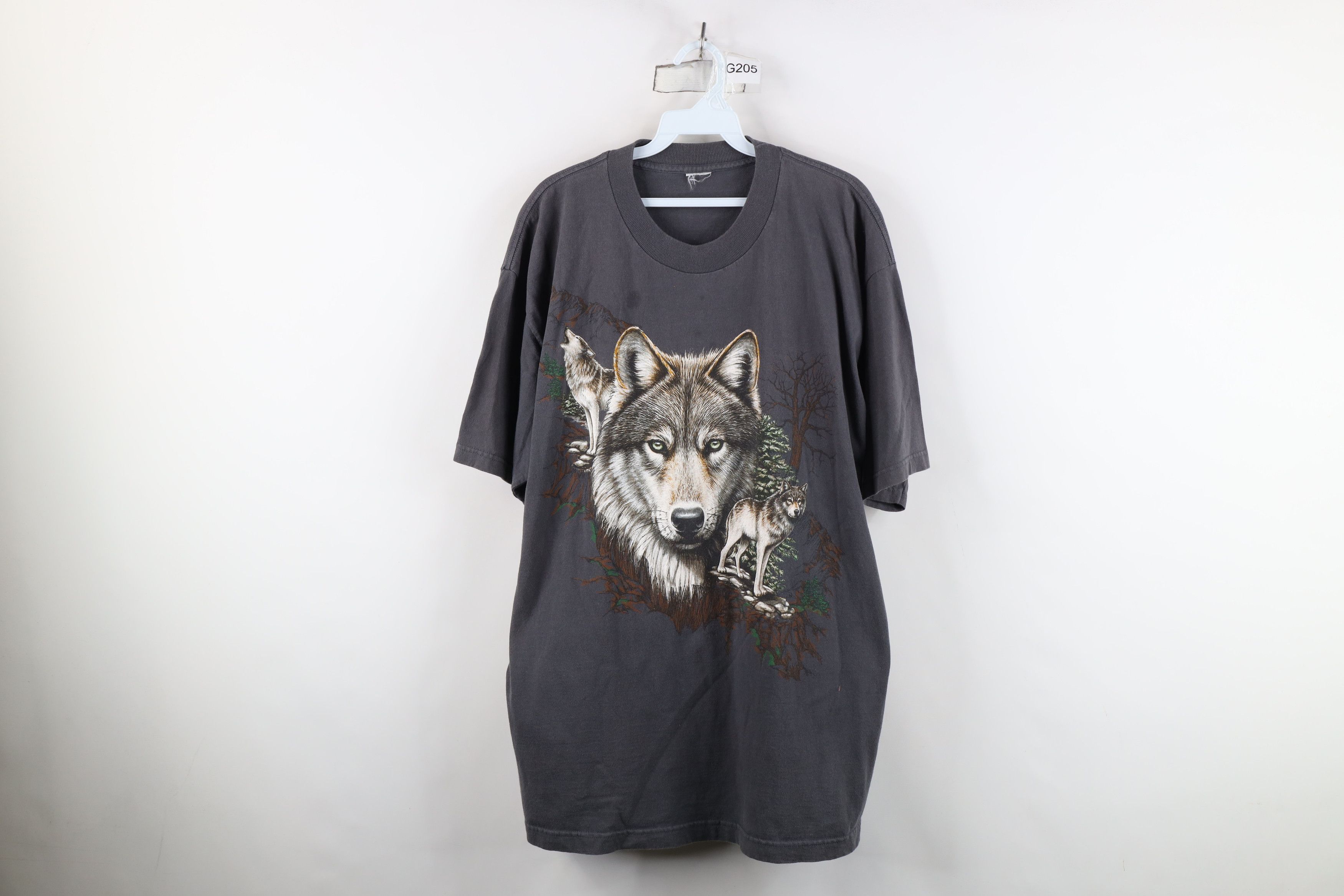 Vintage 90s Streetwear Nature Wolf Mountains T Shirt Gray