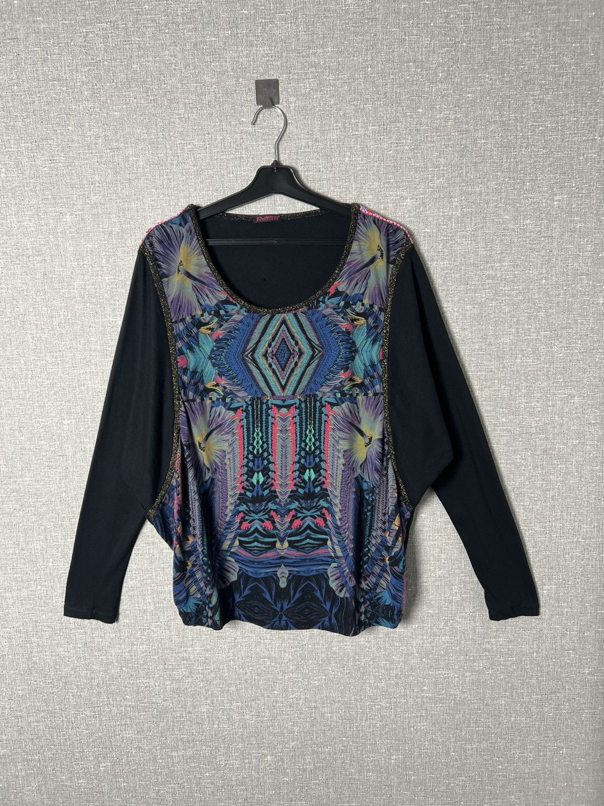 Barcelona Custo Barcelona Long Sleeve Top Aztec Peacock Dolman Size L