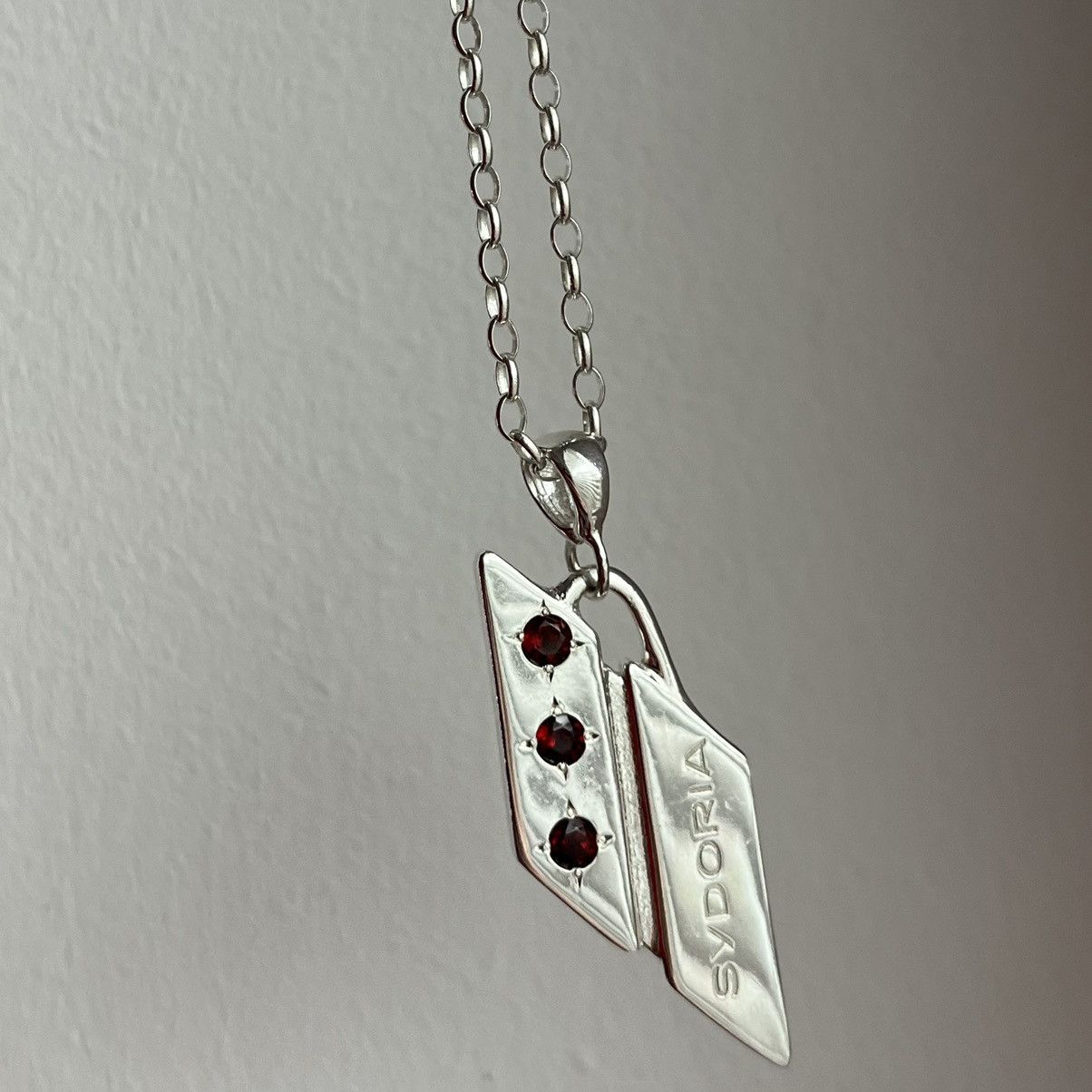 Other Sydoria Metal Block Pendant With Garnets
