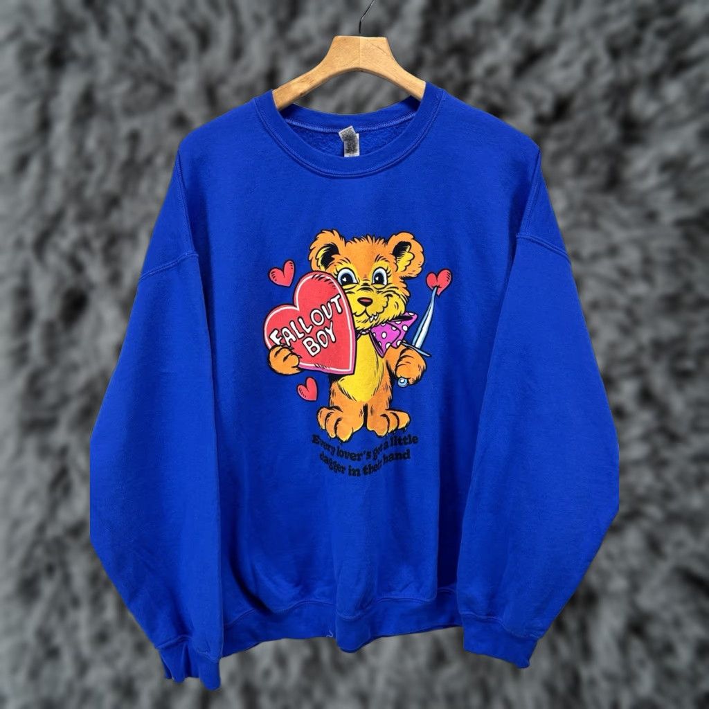 Gildan Vintage Fall Out Boy Graphic Print Sweatshirt Men Adults Xxl Blue 2000s Rock Pullover T-Shirts, Hoodie