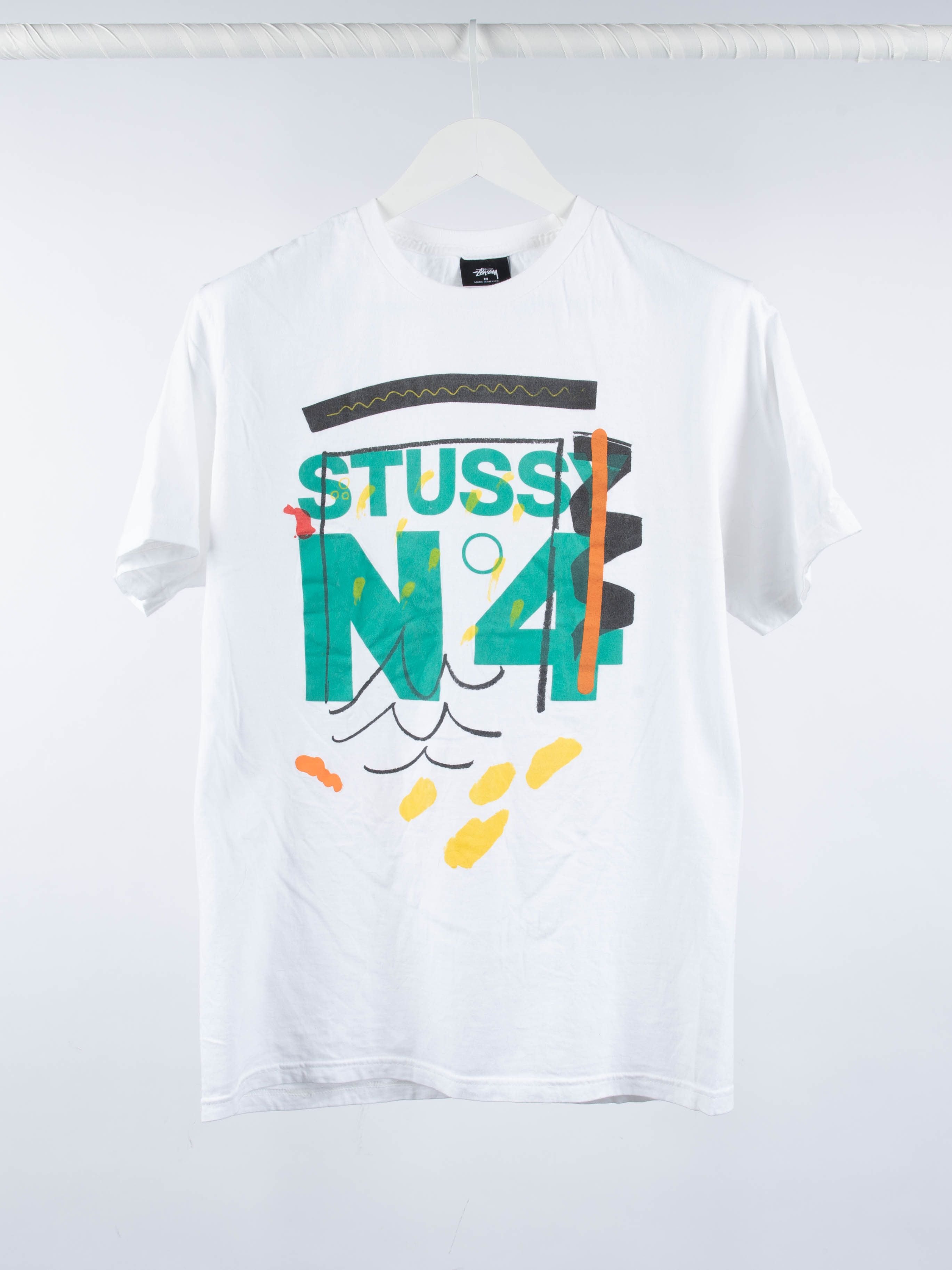 Vintage Stussy N 4 Abstract Tee White 2010s Deadstock Hoodie, Sweatshirt | FlexRushtees.com