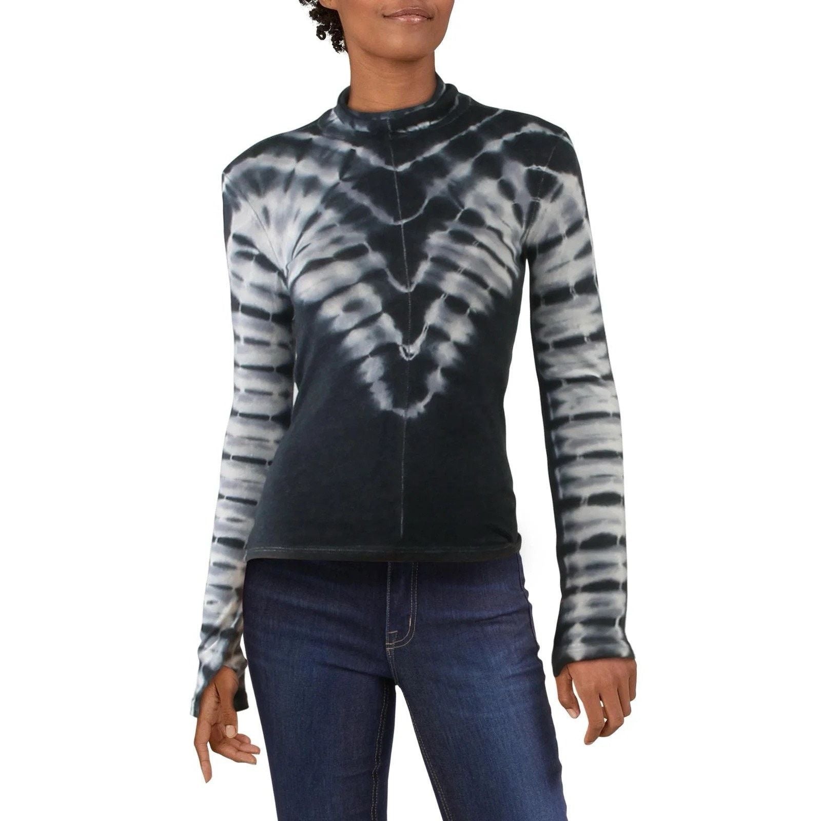 People Free People Psychedelic Thumb Hole Turtleneck Tie Dye Top